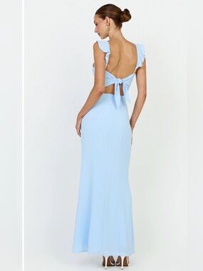 NWT Showpo MORE THAN THIS Light Blue Maxi Dress with Thigh Slit and Back Tie